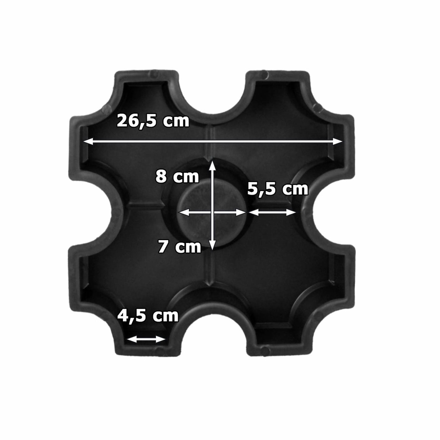 Kunststoff-Form für Gartenwegmatrix Kleeblatt - Abmessungen