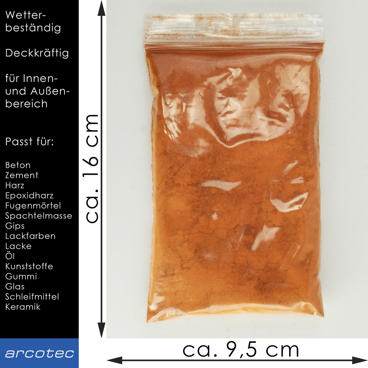 Orange Eisenoxidfarbe für Beton / Zement / Gips / Putz / Harz / Öl - 100g Verpackung