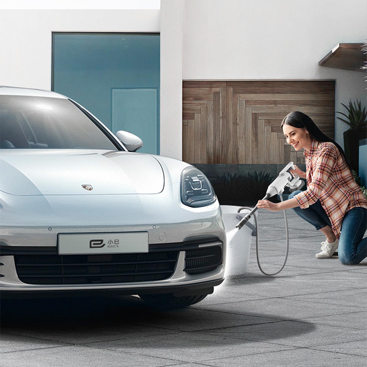 Auto reinigen mit mobilen Hochdruck-Reiniger