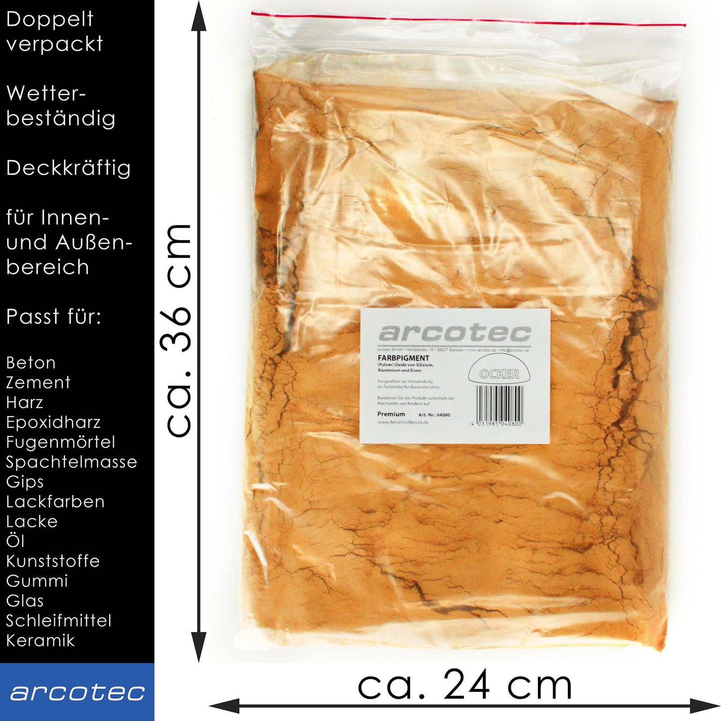 Ockerpulver für Beton / Zement / Gips - 1kg Packung