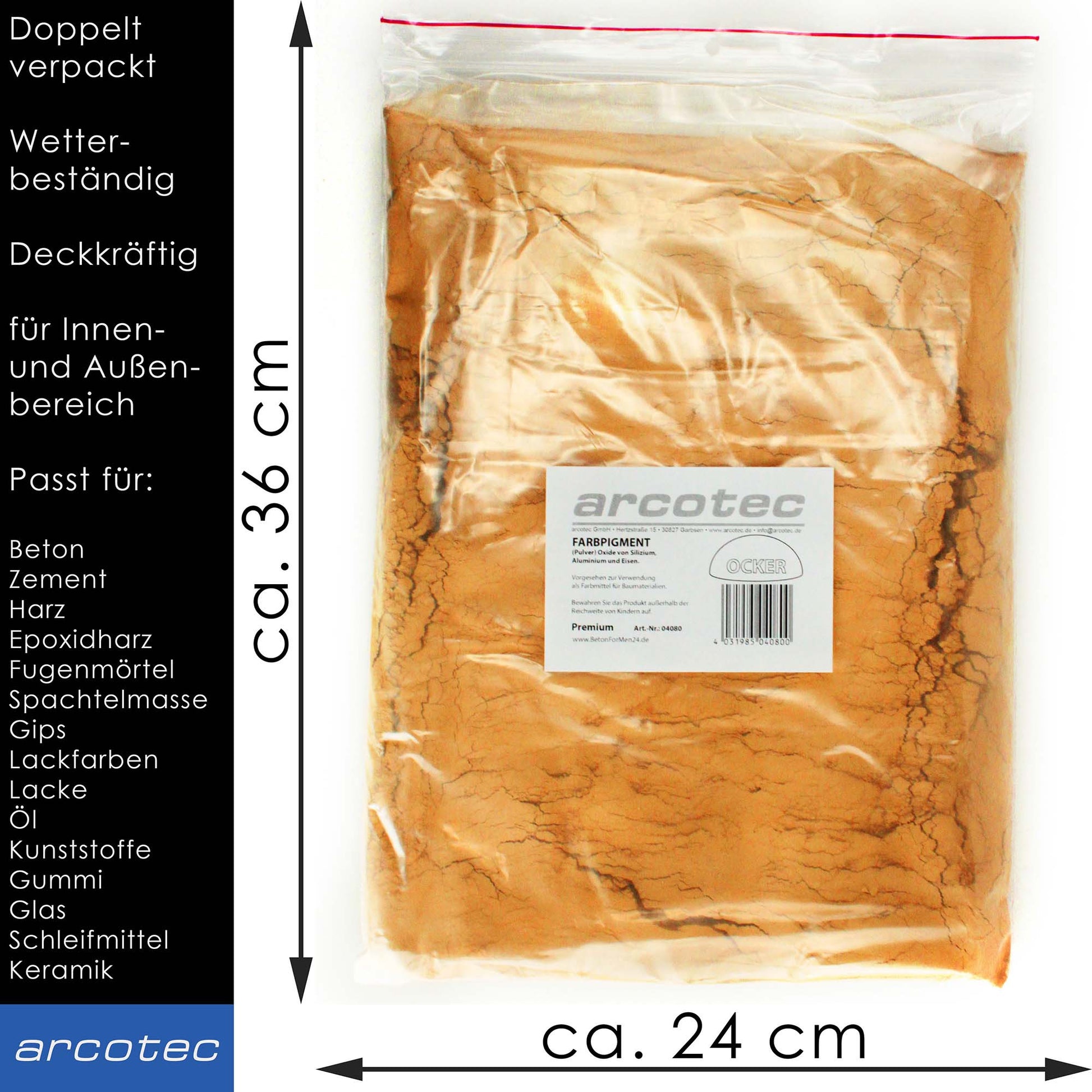 Ockerpulver für Beton / Zement / Gips - 1kg Packung