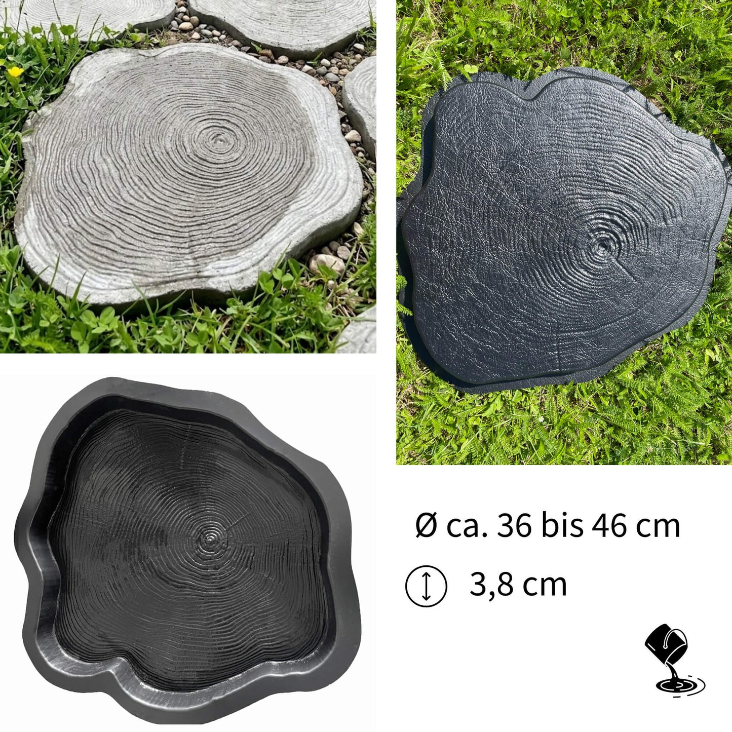 Betonform für Trittsteine im Garten in baumoptik