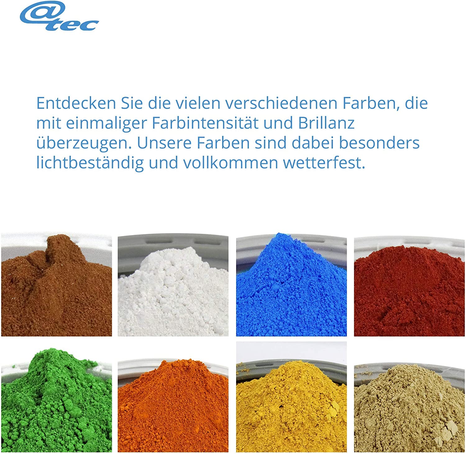 Eisenoxid__Farbpigmente in Erdfarben, Grautöne, Rottöne, Gelb, Weiß, Blau, Grün