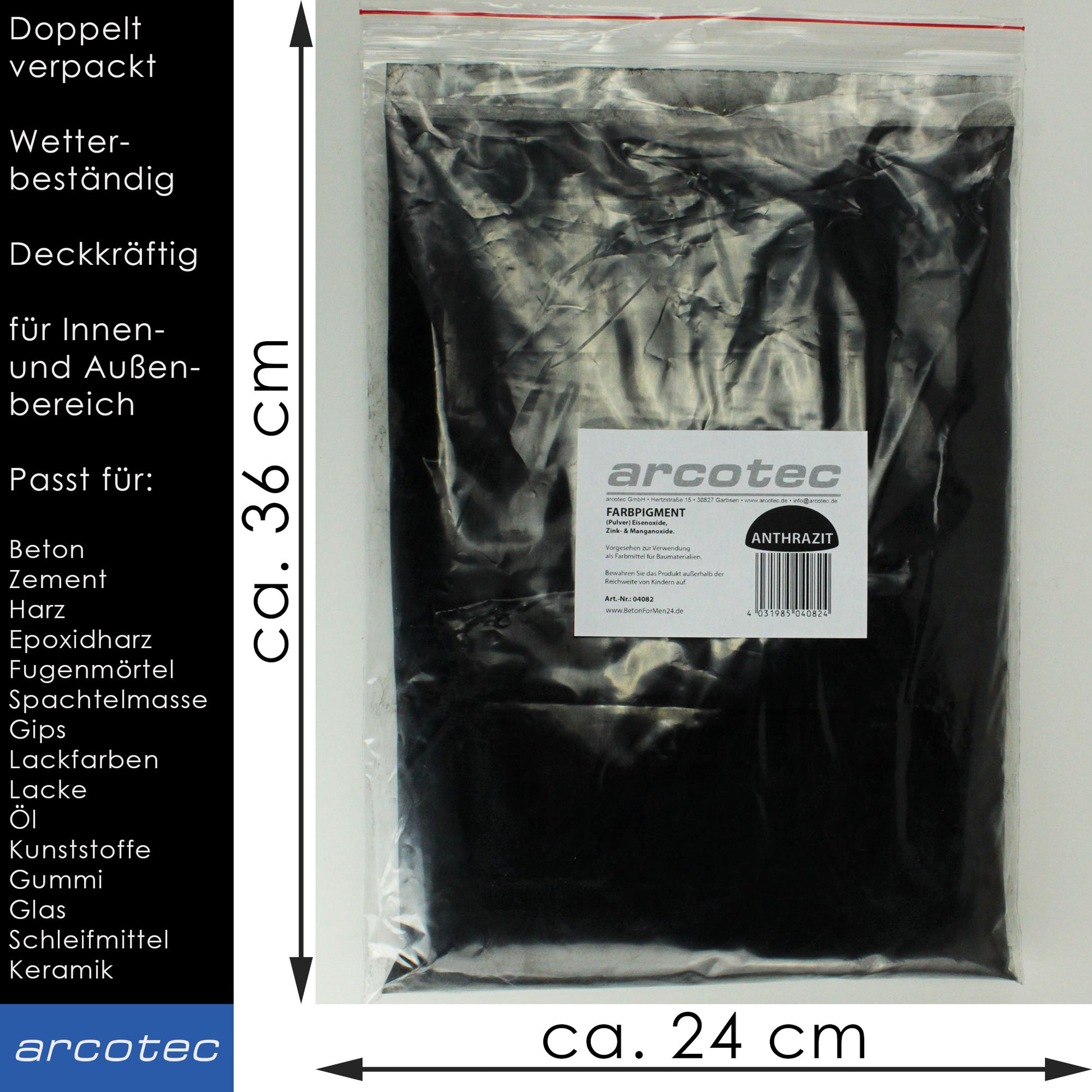 Anthrazit Eisenoxidfarbe für Beton / Zement / Gips / Putz / Harz / Öl - 1kg Verpackung
