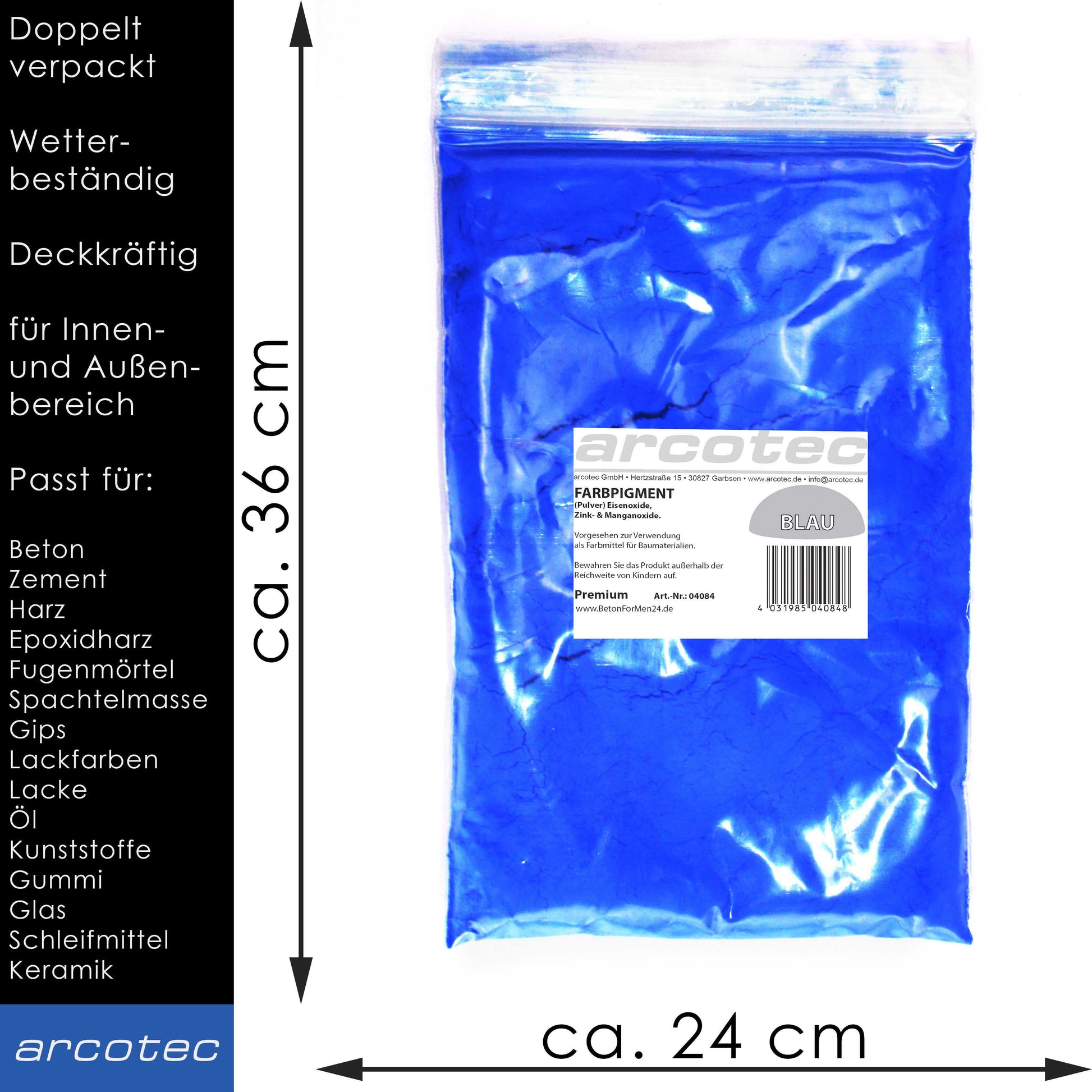 Blau Eisenoxidfarbe für Beton / Zement / Gips / Putz / Harz / Öl - 1kg Verpackung