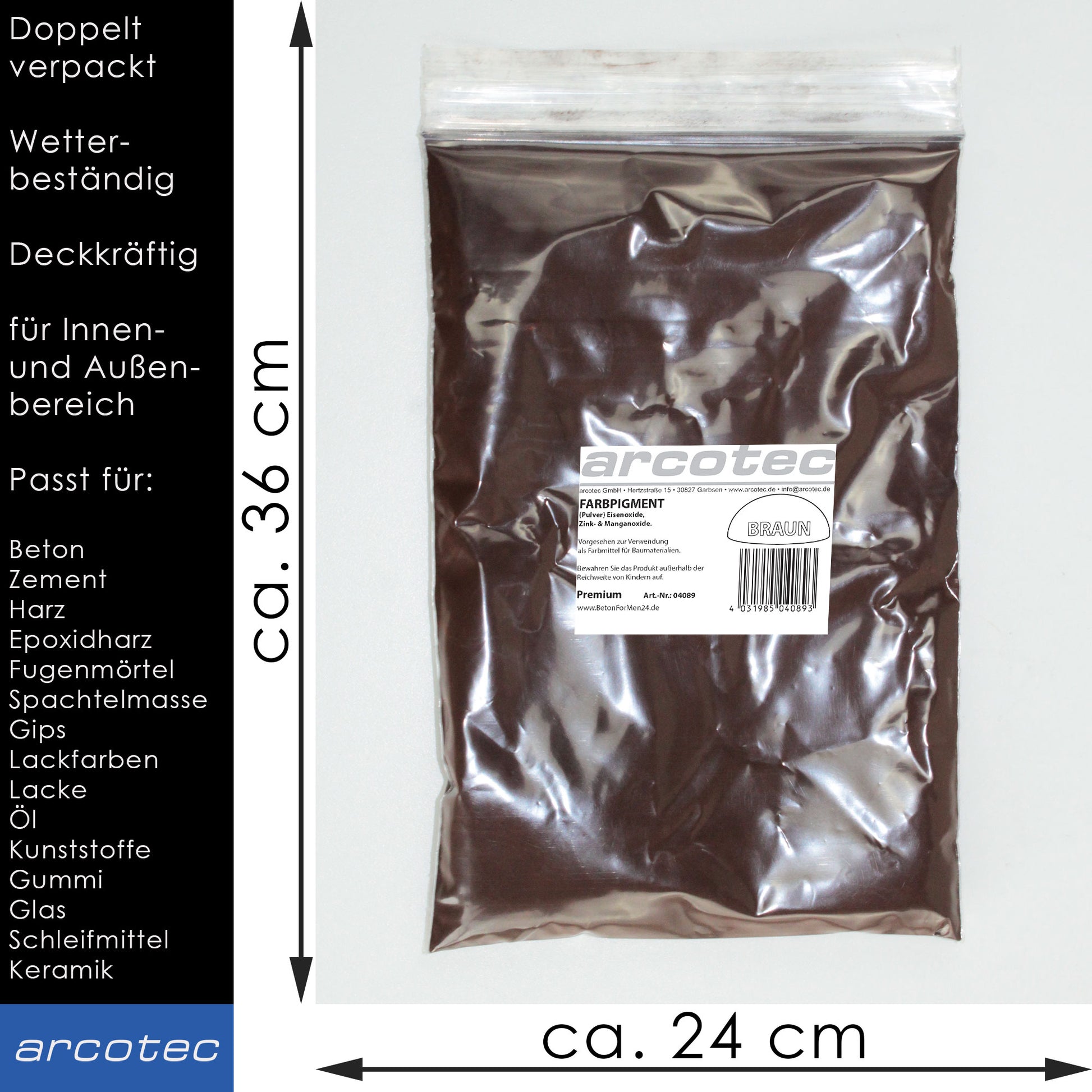 Braun Eisenoxidfarbe für Beton / Zement / Gips / Putz / Harz / Öl - 1kg Verpackung
