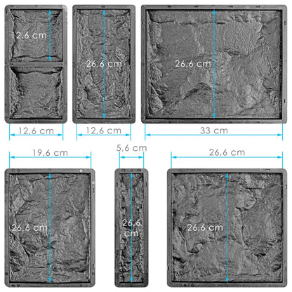 Kunststoff-Formenset für Wandfliesen - 6 Formen - Abmessungen